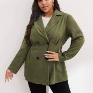 Suede feeling double breasted blazer Shein Curve Plus